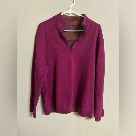 Tommy Bahama Quarter 1/4 Zip Pullover Maroon & Brown Mens Large Reversible - Picture 1 of 8